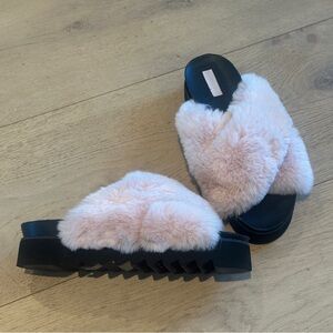 Forever 21 Furry Platform Slides.